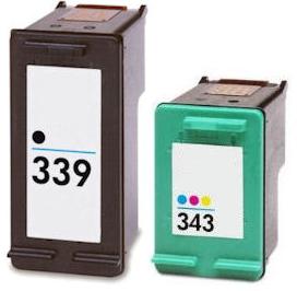 Remanufactured HP 339 Black and HP 343 Colour Ink Cartridges 